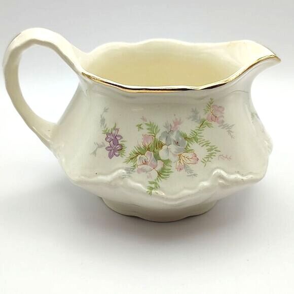 Homer Laughlin Creamer Dainty Floral with Gold Trim Cottage Grandma Cute - Picture 3 of 8